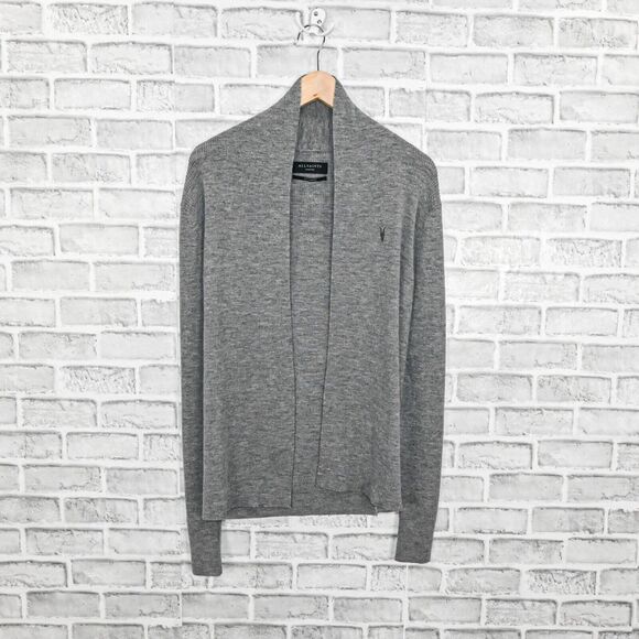 ALL SAINTS Men's Mode Open Cardigan Grey Merino wool size Medium - Picture 2 of 7